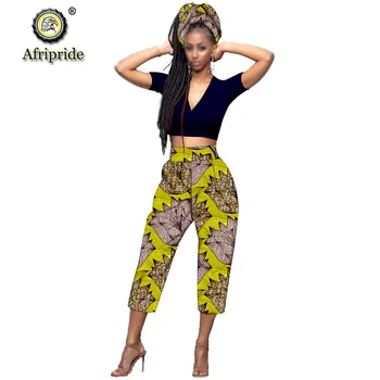 

2020 African Calf-Length pants with scarf africa clothes for woman bazin riche Appliques design straight ankara print S1921003