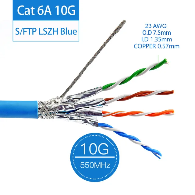 50M RJ45 Cat6A SFTP Double Shielding Network Cable Ethernet High Speed For Home Computer Broadband Lan Blue |