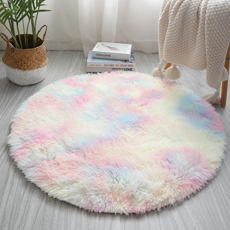 

Nordic Tie-dyed Plush Carpet Round Soft Fluffy Rainbow Carpet Living Room Non Slip Rug Floor Carpet Home Decor