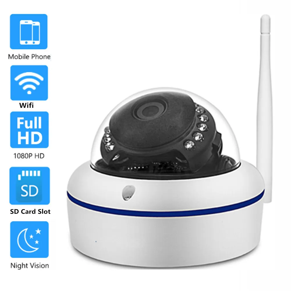 Беспроводная IP камера видеонаблюдения HD 1080P с поддержкой Wi Fi и SD карты|Камеры