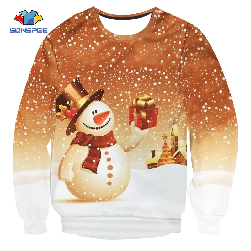 SONSPEE футболка с длинным рукавом и забавным Санта Клаусом, Облегающая рубашка с 3D принтом, зимняя спортивная одежда для бега, рождественские подарки унисекс