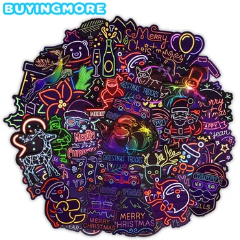 

50 PCS Christmas Neon Style Stickers Gifts for Kids Cartoon Animal Cute Santa Claus Waterproof Sticker to DIY Guitar Fridge Car