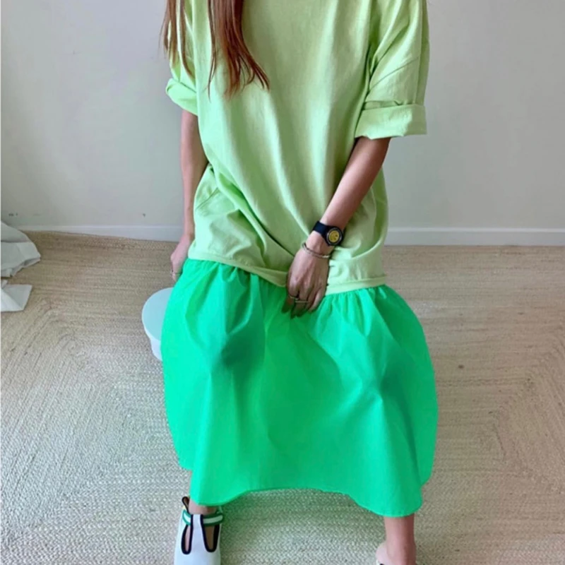 详情 (11).jpg TWOTWINSTYLE Elegant Patchwork Hit Color Dress Women O Neck Half Sleeve Oversize Casual Midi Dresses Female 2020 Summer Clothes