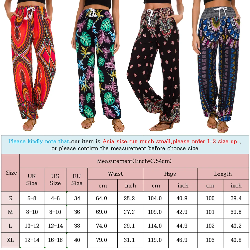 Goocheer, женские тайские шаровары, Boho Festival Hippy Smock, штаны с высокой талией, с принтом, эластичные, с высокой посадкой, свободные штаны antern