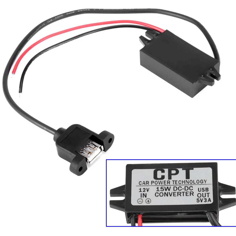 USB DC-DC автомобиля Зарядное устройство преобразователя постоянного тока 12 В до 5 В пост 3A 15 Вт Мощность адаптер Черный