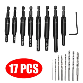

17pcs Hinge Drill Bit Self Centering Hinge Drill 135 Degree Inclined Blade Self Centering Drill Bit 6mm Shank For Electric Drill