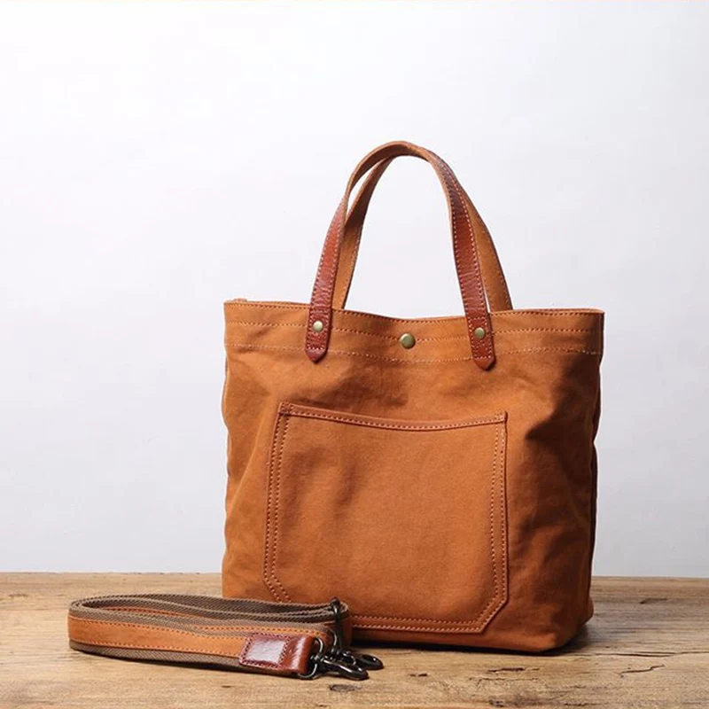 

YIFANGZHE Colleage school book bags for girs, premium retro canvas contton bags for women with genuine leather shoulder strap