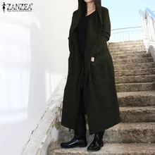 Мода ZANZEA женские толстовки с длинным рукавом Длинные Пальто осенние куртки повседневная верхняя одежда с капюшоном Femme однотонный свободный открытый передний кардиган
