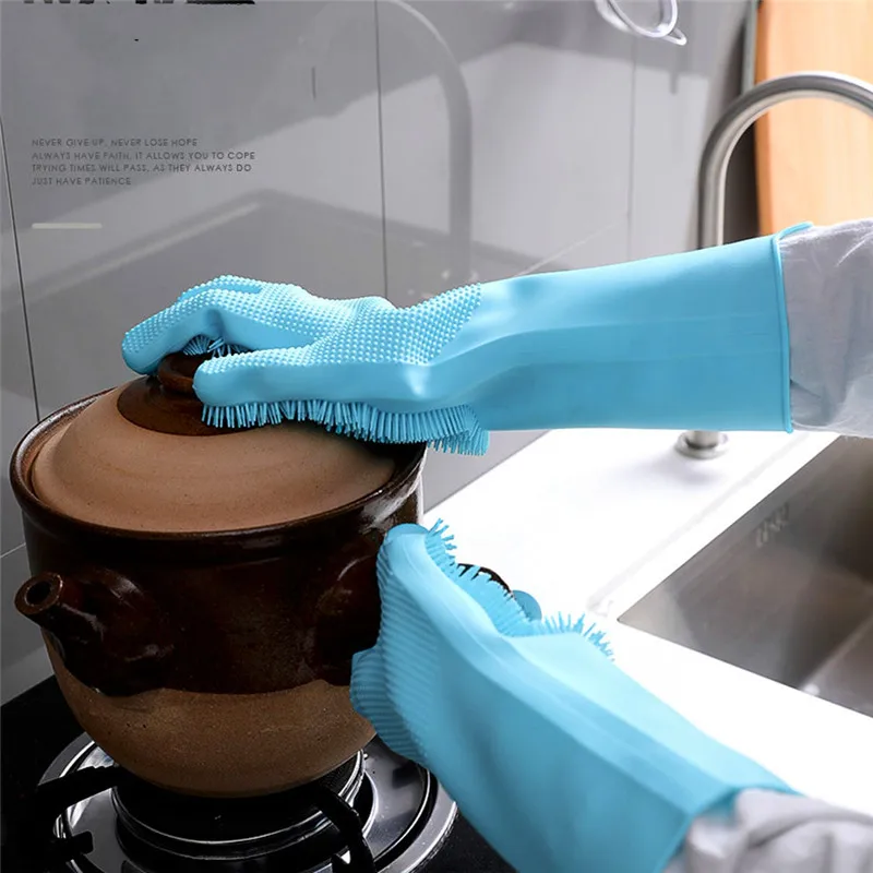 Magic Silicone Scrubber Rubber Cleaning Gloves Dusting Dish Washing Pet Care Grooming Hair Car Insulated Kitchen Household Glove