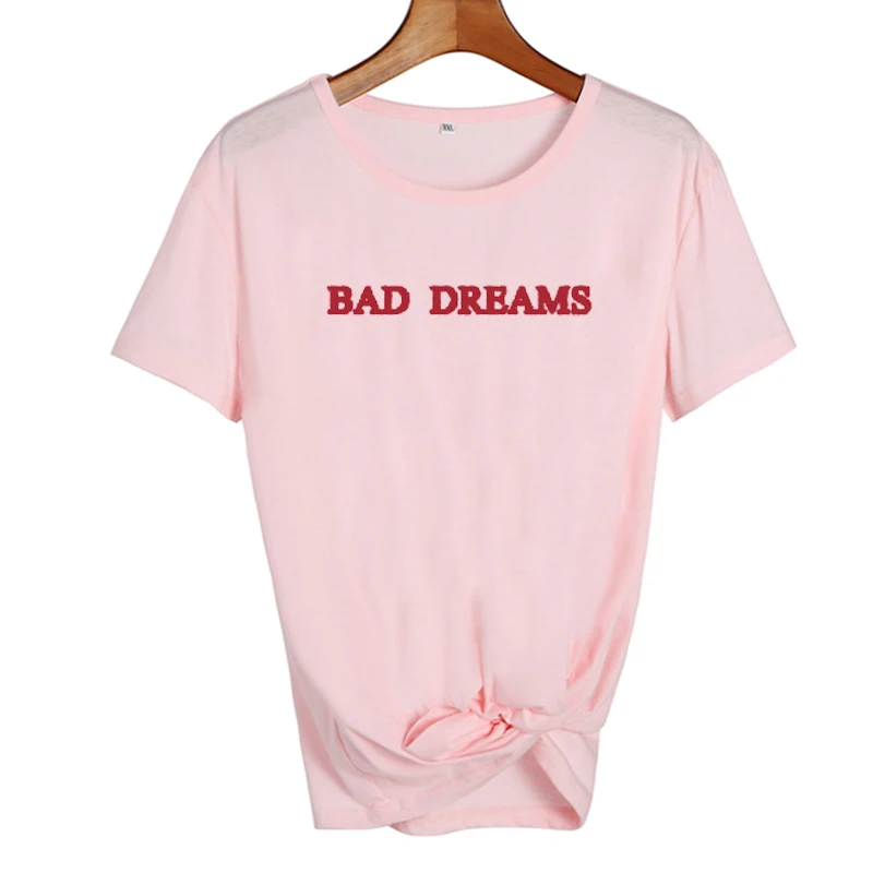 Bad Dreams кошмар гранж ночь террор бессонница Nu Готическая футболка tumblr женские топы Повседневная хлопковая футболка с коротким рукавом