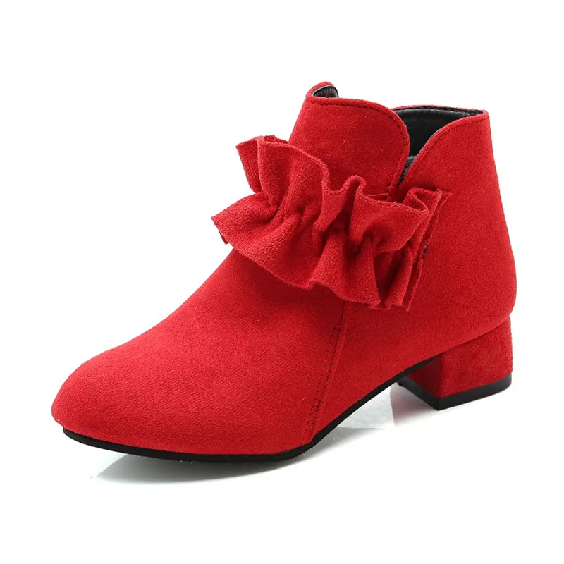 Children Girls Suede Plush Lining Ankle Boots Kids Fashion Low-heeled Boots Autumn Winter Children Shoes Size 27-37
