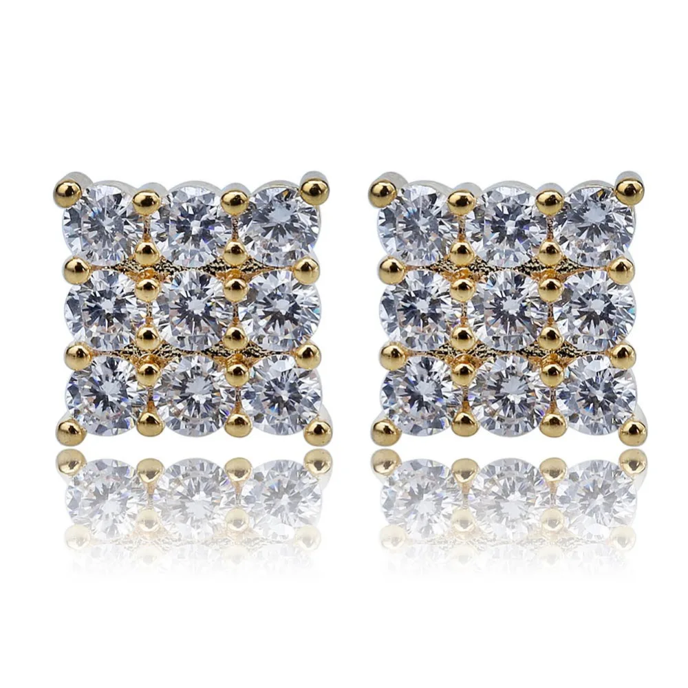 Модные хип хоп Iced Out Micro Pave 3*3 AAA кубический циркон квадратные серьги горячая распродажа мужские и женские золотые серебряные серьги ювелирные изделия