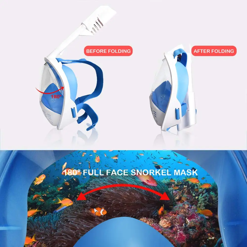 Adult Kid Foldable Full Face Diving Mask Anti-Fog Snorkeling Underwater Scuba Swimming Mask Glasses Snorkel Dive Equipment