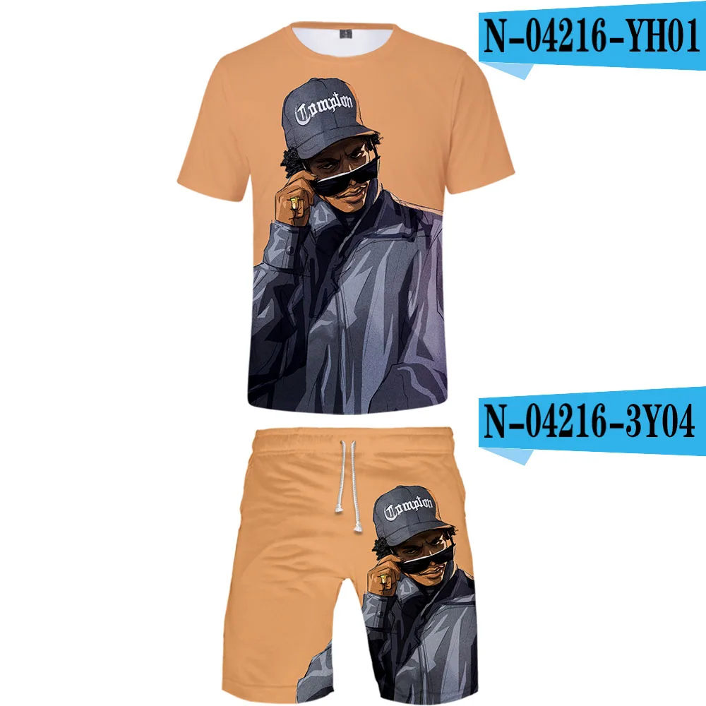 Мужские комплекты гангста рэп Eazy E, комплект из 2 предметов для мужчин, спортивный комплект с короткими рукавами, летние тонкие комплекты для отдыха, костюм высокого качества, лидер продаж - Цвет: one