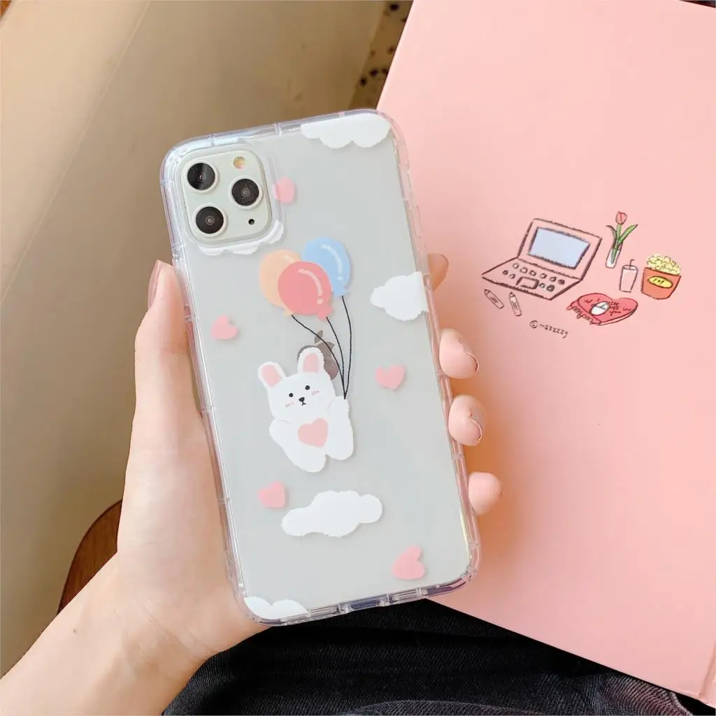 INS Корея милый пейзаж воздушный шар кролик маленький лев чехол для телефона для iPhone 11 pro MAX Xs MAX Xr X 6 6s 7 8plus Мягкий ТПУ задняя крышка - Цвет: 1