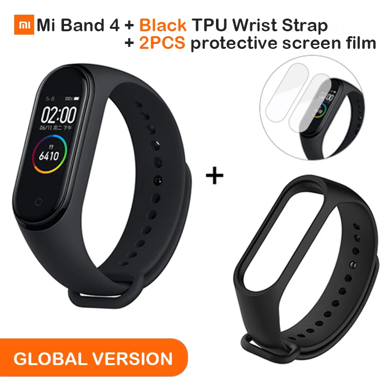 Add Black Глобальная версия, Xiaomi mi, 4 смарт-браслета, цветной дисплей, браслет, пульсометр, фитнес, Bluetooth, 5,0, для плавания, mi ng, водонепроницаемый - Цвет: Add Black