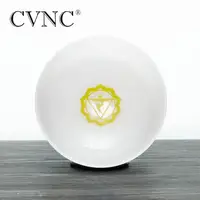 CVNC 8 Inch Chakra Design Frosted Quartz Crystal Singing Bowl Pattern Energy Note E Solar Plexu for Meditation Mind Focus
