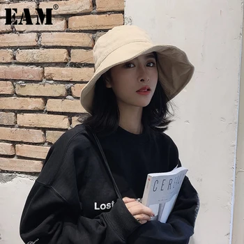 

[EAM] Women Big Solid Causal Simple Fishermen Hat New Round Dome Temperament Fashion Tide All-match Spring Autumn 2020 1B091