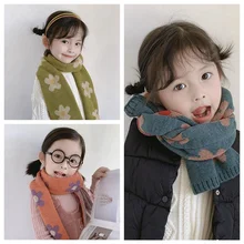 Детский шерстяной вязаный шарф, модный толстый теплый цветочный шарф, 3 цвета, зимний шарф для мальчиков и девочек