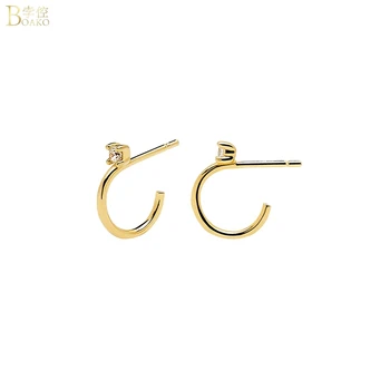 

Bokoa Unique Smooth Surface C-shaped Semicircle With Stud Zircon Earrings Sterling 925 Silver For Women Wedding Birthday Gift