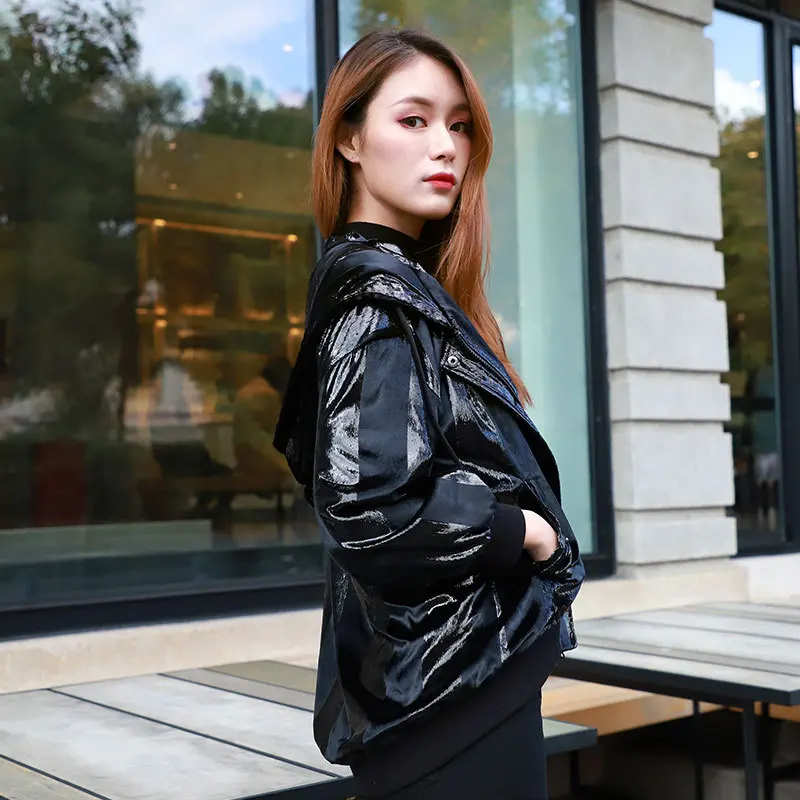 

Coat Women's 2019 Spring New Style Trend Women's Hooded Velvet Tops Short Korean-style