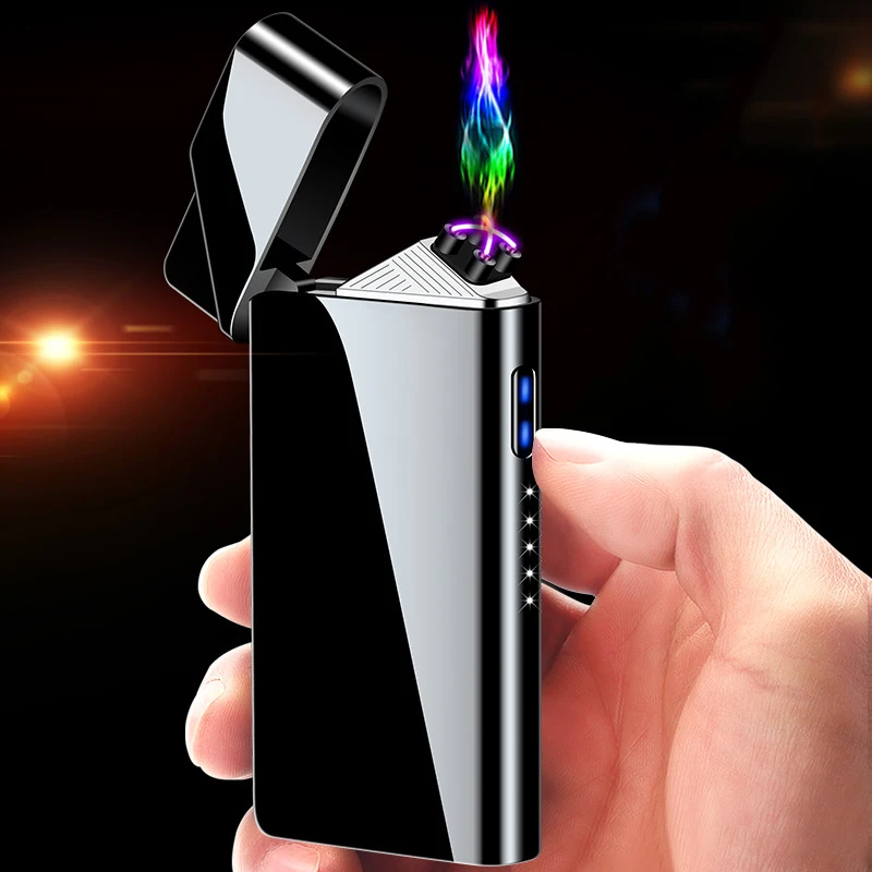 

Small and Elegant Pulse Double Arc Zinc Alloy Metal Windproof Cigar Cigarette Lighter USB Portable Fast Charging Gadgets for Men
