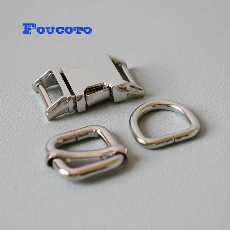 

1 set 15mm Metal side release buckles D rings belt buckles adjusters for paracord dog cat collar buckles DIY sewing accessories