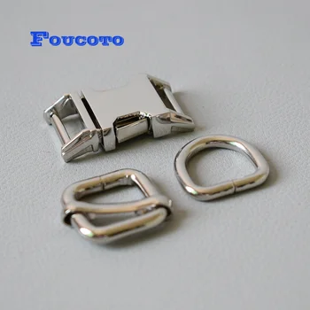 

10 sets Metal D buckles Dee rings slider strong adjuster 15mm webbing for paracord dog cat collar buckles DIY sewing accessories