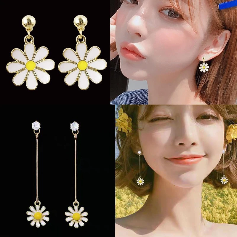 Daisy Yellow Sun Flower Stud Earrings Girl Drop Jewelry Stud Earrings