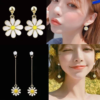 Daisy Yellow Sun Flower Stud Earrings Girl Drop Jewelry Stud Earrings