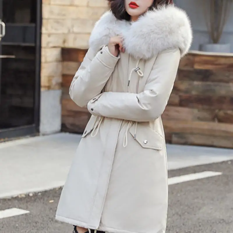 #*Cheap Turmeric Solid thicken long parkas women 2019 Winter Outwear plus size fur collar warm jacket Harajuku ladies parkas mujer coats