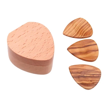 

Wooden Guitar Pick Box with 3Pcs Olive Wood Heart Shaped Pick for Guitar Parts Accessories