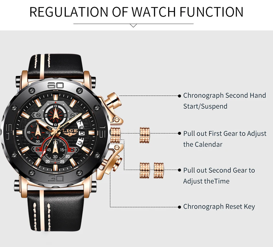 LIGE 2022 New Business Learther Mens Watches Top Brand Luxury Quartz Watch For Men Waterproof Sport Big Dial Military Wristwatch quartz chronograph