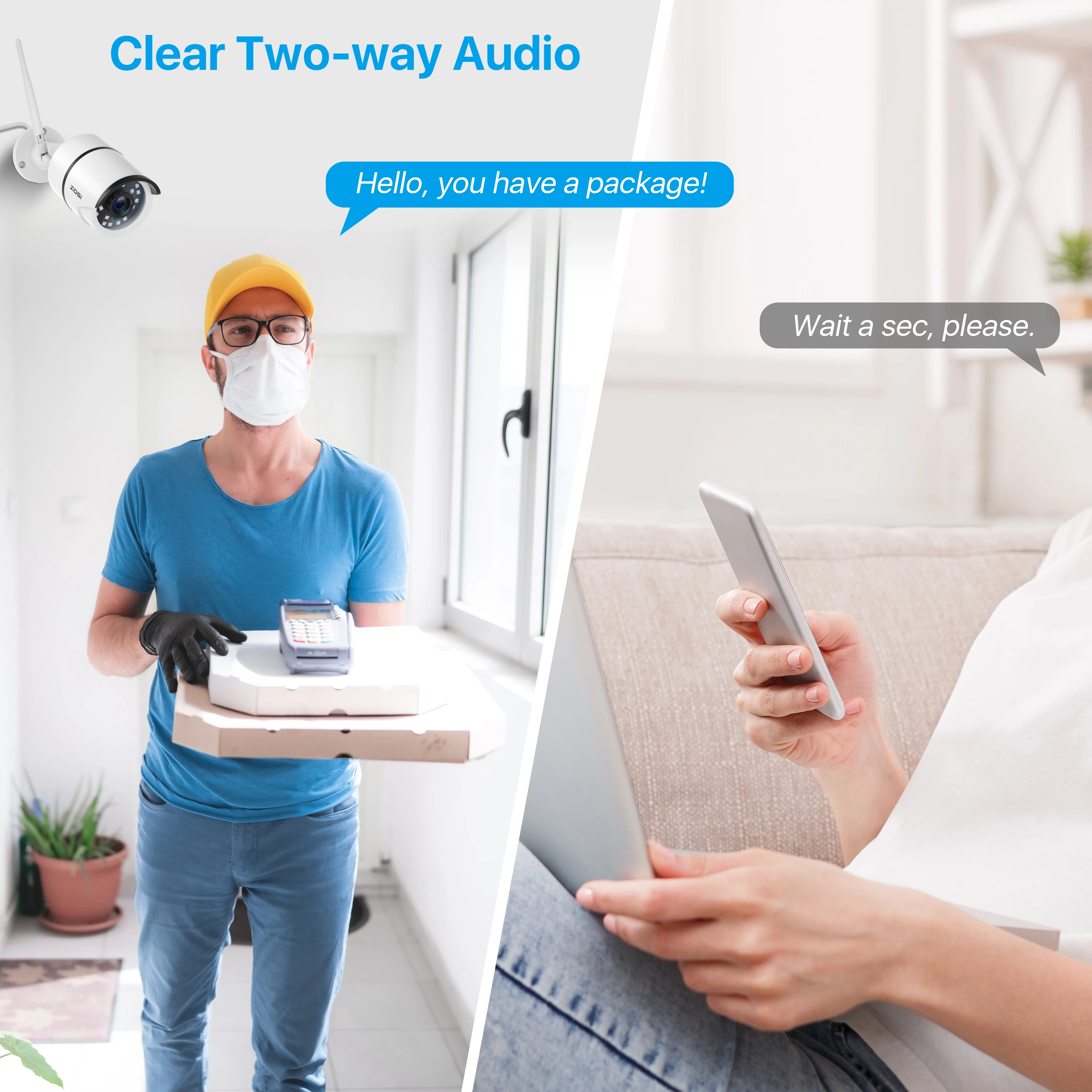 ZOSI 1080P Wifi IP Camera 2.0MP HD Outdoor IP67 Night Vision Security Video Surveillance Camera,2-Way Audio,AI Human Detection