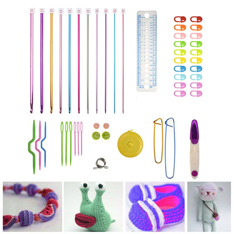 

HOT Aluminium Crochet Hooks Set 27cm Afghan Sweater Knitting Needles Hooks Set with Carrying Box TI99