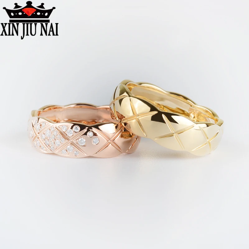 

Simple diamond-shaped rose, golden yellow, wide ring with diamond pattern finger rings in mainstream European and American style