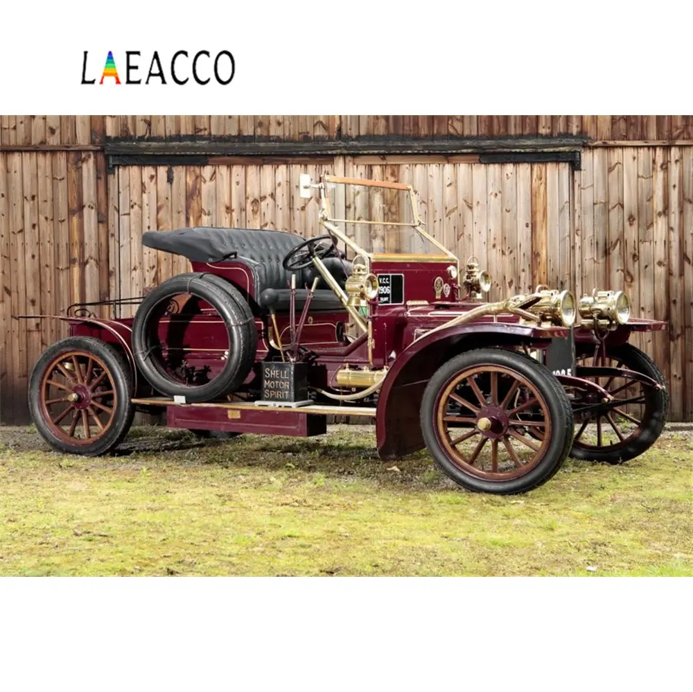 Laeacco Фото фоны старые винтажные автомобили деревянная стена трава ребенок