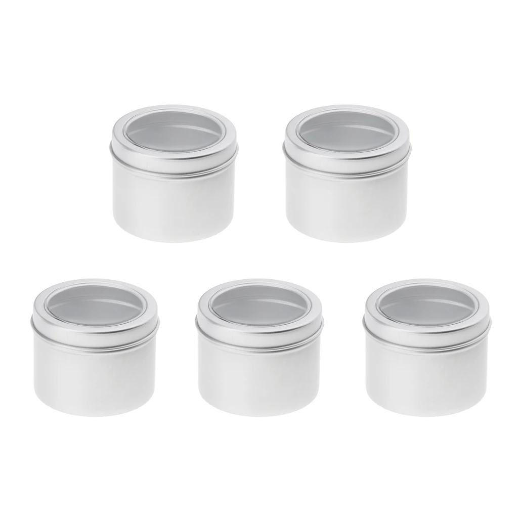 5pcs 60ml Empty Cosmetic Pots Lip Balm Container Jar Small Powder Silver Aluminum Tins with Clear Lid