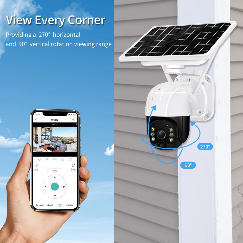 5MP 4G SIM Card Wifi Solar Camera PTZ Outdoor PIR Human Detection Audio Wireless Color Night Vision CCTV Battery Security Camera