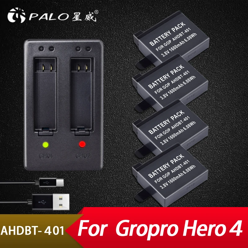 4 шт. двойное зарядное устройство для Gopro Hero аккумуляторы Hero4 аккумулятор AHDBT 401