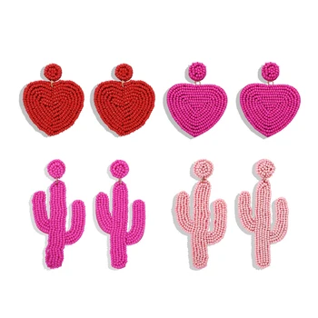 

Bohemian Beaded Drop Earrings Women 2019 Korean Statement Plant Heart Cactus Grapefruit Cute Multistyle Elegant Newly Girl Gift