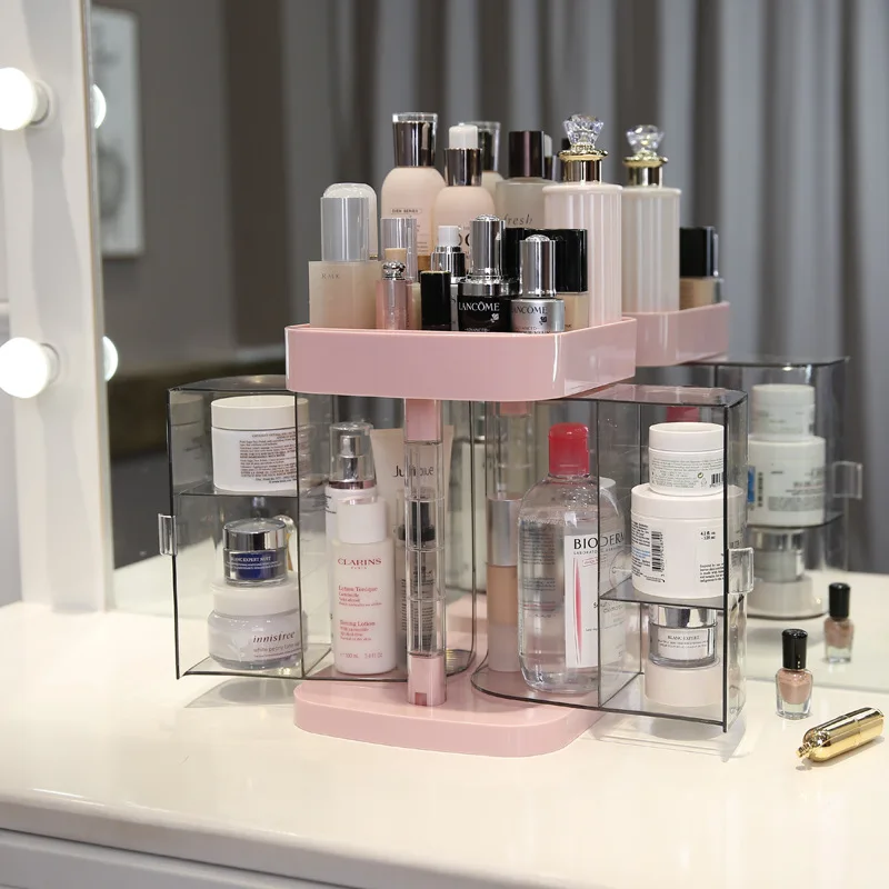  Transparent Acrylic Double Open Dressing Table Makeup Organizer Cosmetic Brushes Holder Box Storage