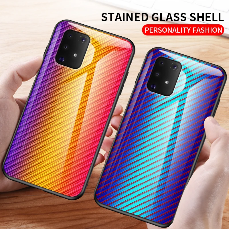 Carbon fiber texture Case For Samsung Galaxy M80S M60S A81 A91 Luxury Glass Soft TPU Frame Phone Cover |