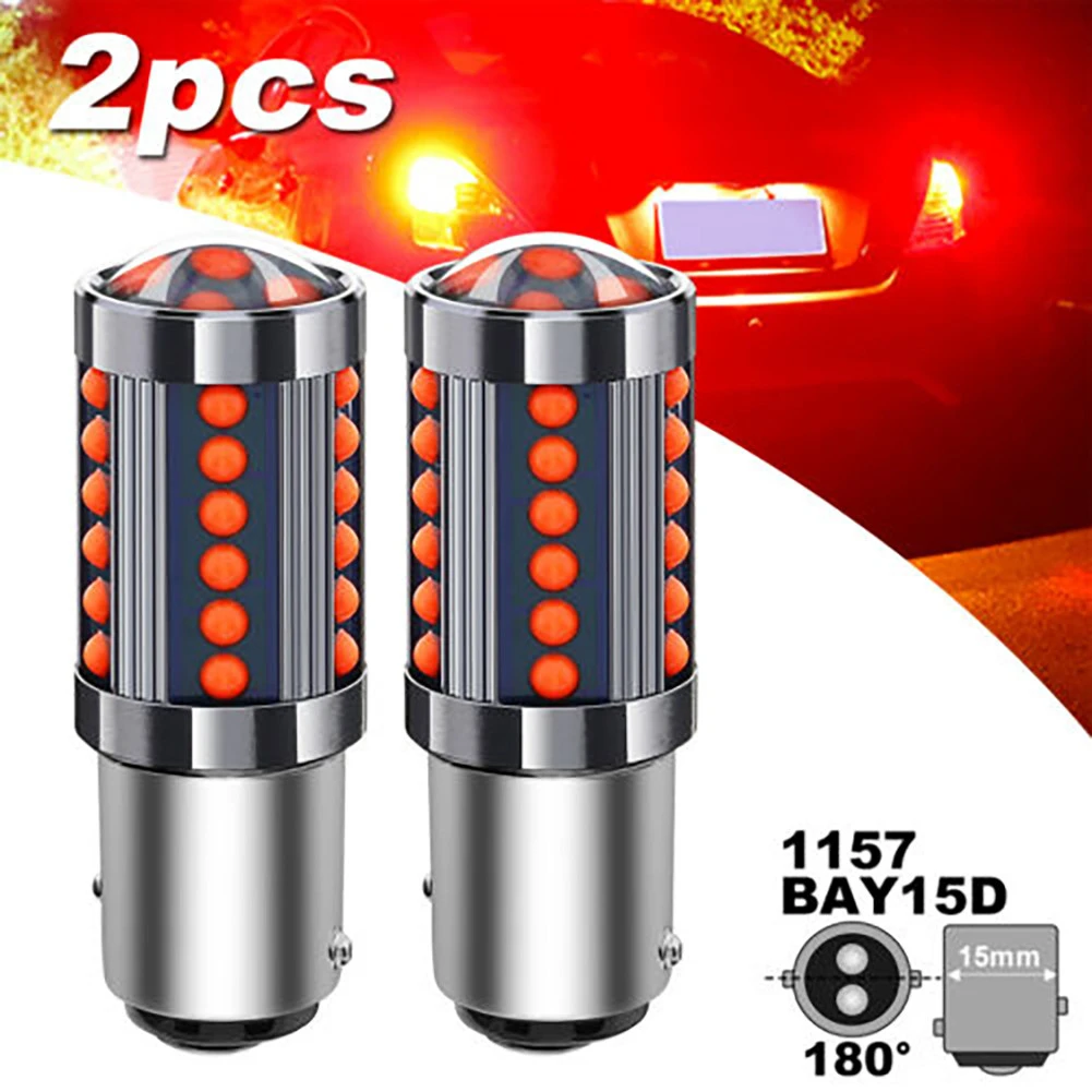2pcs Red LED Brake Lights 1157 BAY15D COB LED Bulbs Super Bright Car