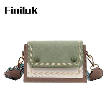 

Finiluk Korean Women Shoulder Bag Frosted PU Leather Wide Strap Crossbody Bags Small Square Bags Contrast Color BIZ124 PM49