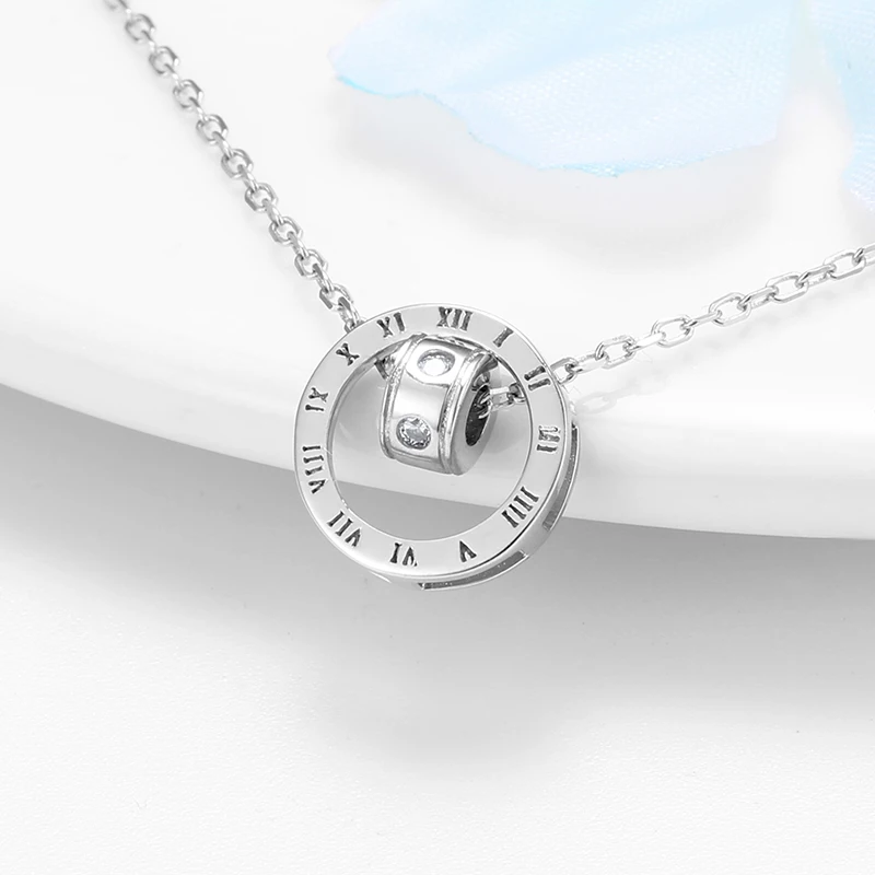 Real 925 Sterling Silver Pendant Necklace Round Watch shape CZ Jewelry For Women Engagement Accessories Gift