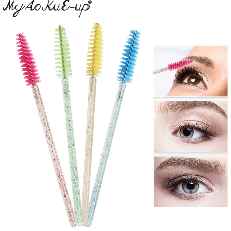 New Crystal Eyelashes 150 Pcs Diamond Handle Brush Mascara Wands Applicator Cosmetic Brush Disposable Make Up Brushes Tools