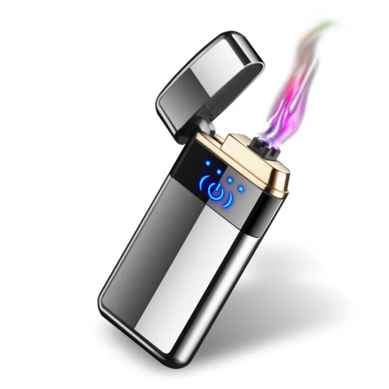 Новая USB зарядка двойная дуговая Зажигалка Ветрозащитная беспламенная Электронная зажигалка сенсорный переключатель перезаряжаемая плазменная зажигалка