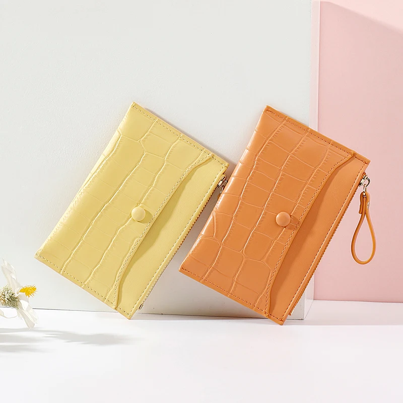 Mini Tarjetero con diseño de piedra para mujer, cartera delgada con cremallera, tarjetero de cuero PU, cambio monedero para chica