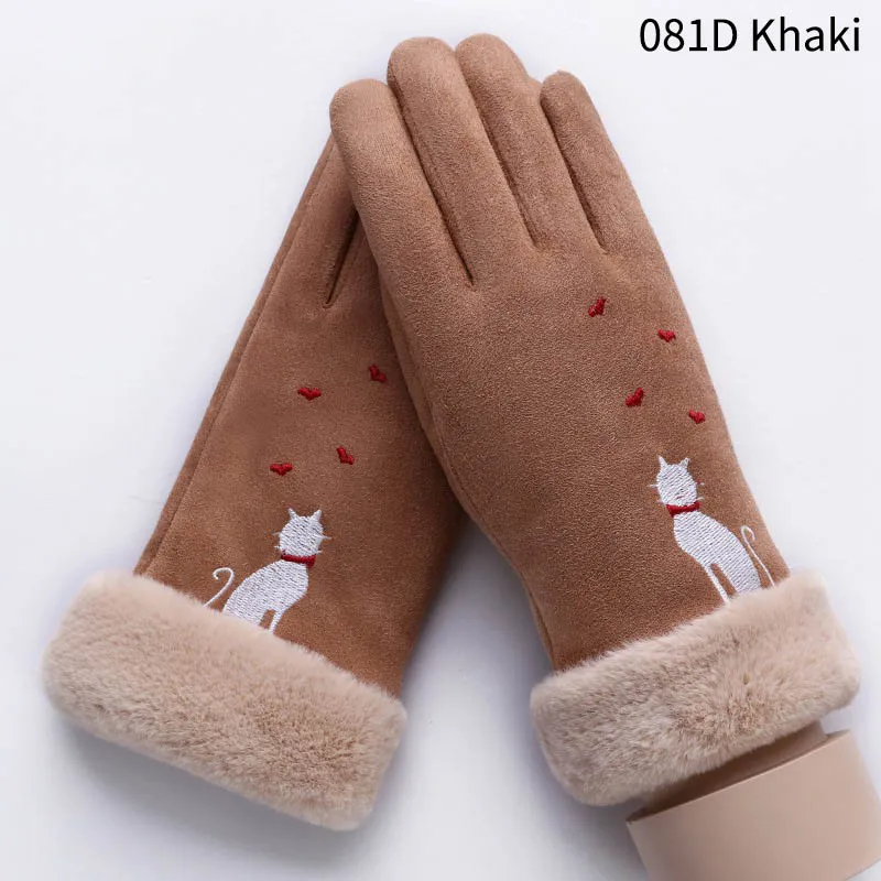 081D Khaki Ветрозащитные двухслойные кашемировые уличные дорожные многоцелевые зимние перчатки с защитой от холода 1 пара теплых перчаток только для женщин - Цвет: 081D Khaki
